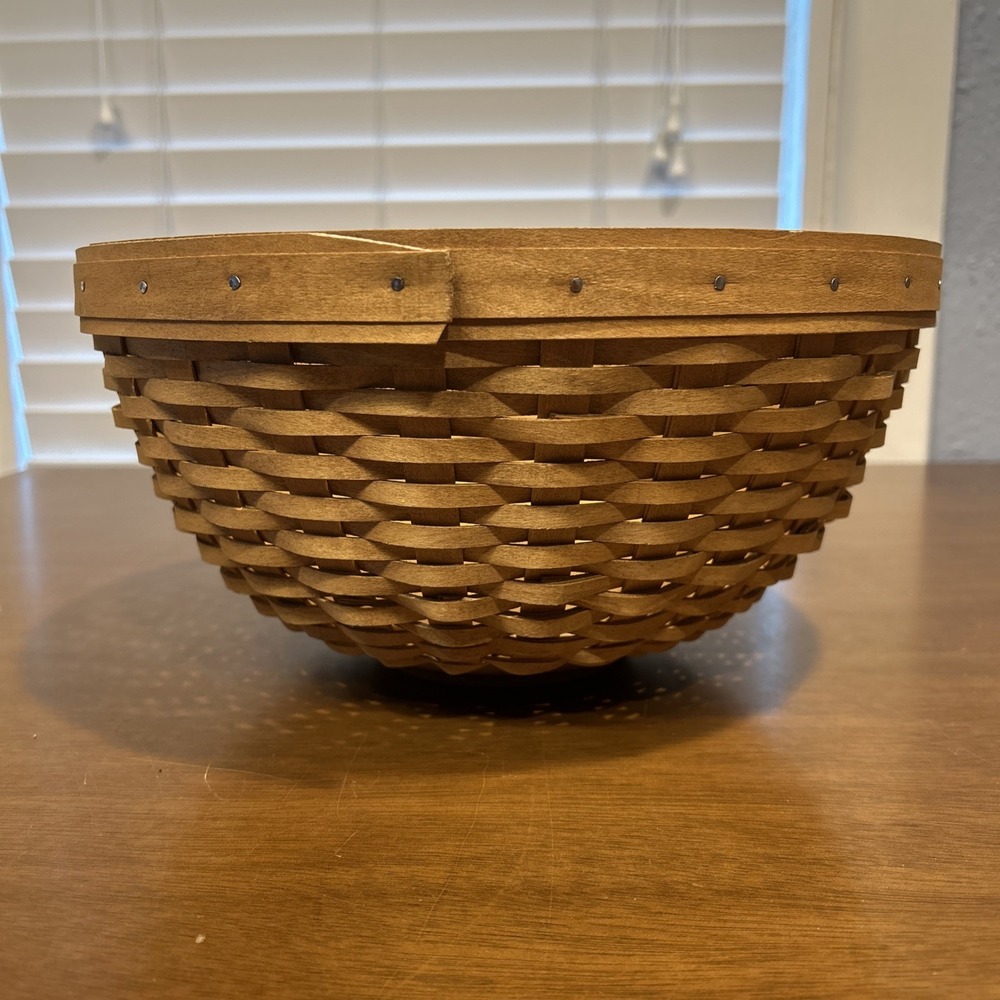 Longaberger Large Round Gathering Basket Bowl 2002 Wood Base 11"